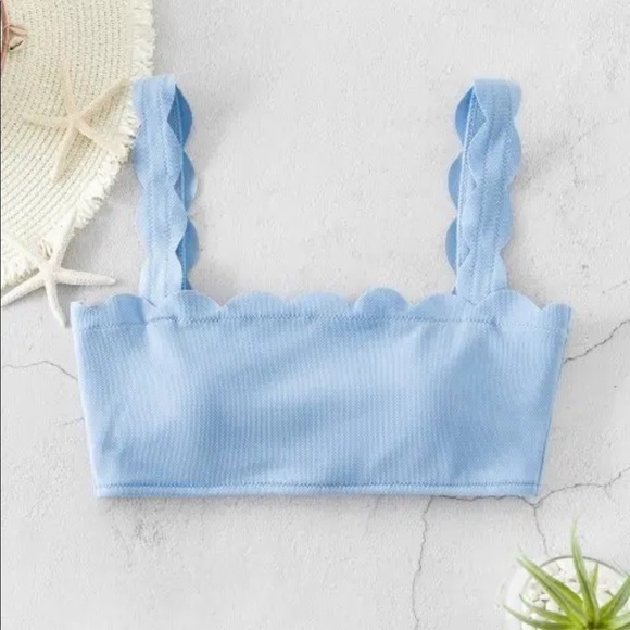Scalloped Bikini Top - Light Sky Blue S - Picture 1 of 6